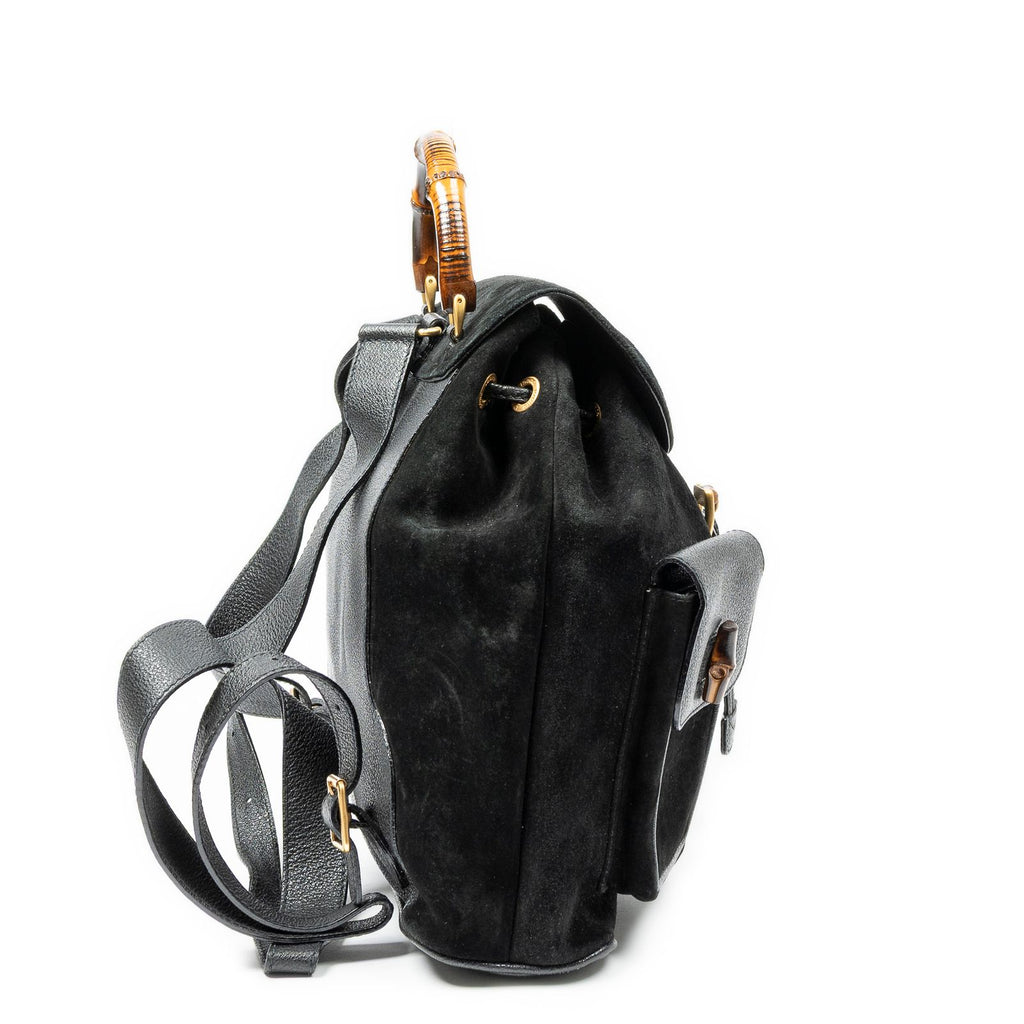 Gucci Large Bamboo Backpack Black Suede Leather — view 4