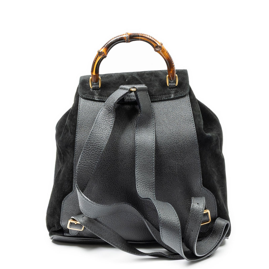 Gucci Large Bamboo Backpack Black Suede Leather — view 5