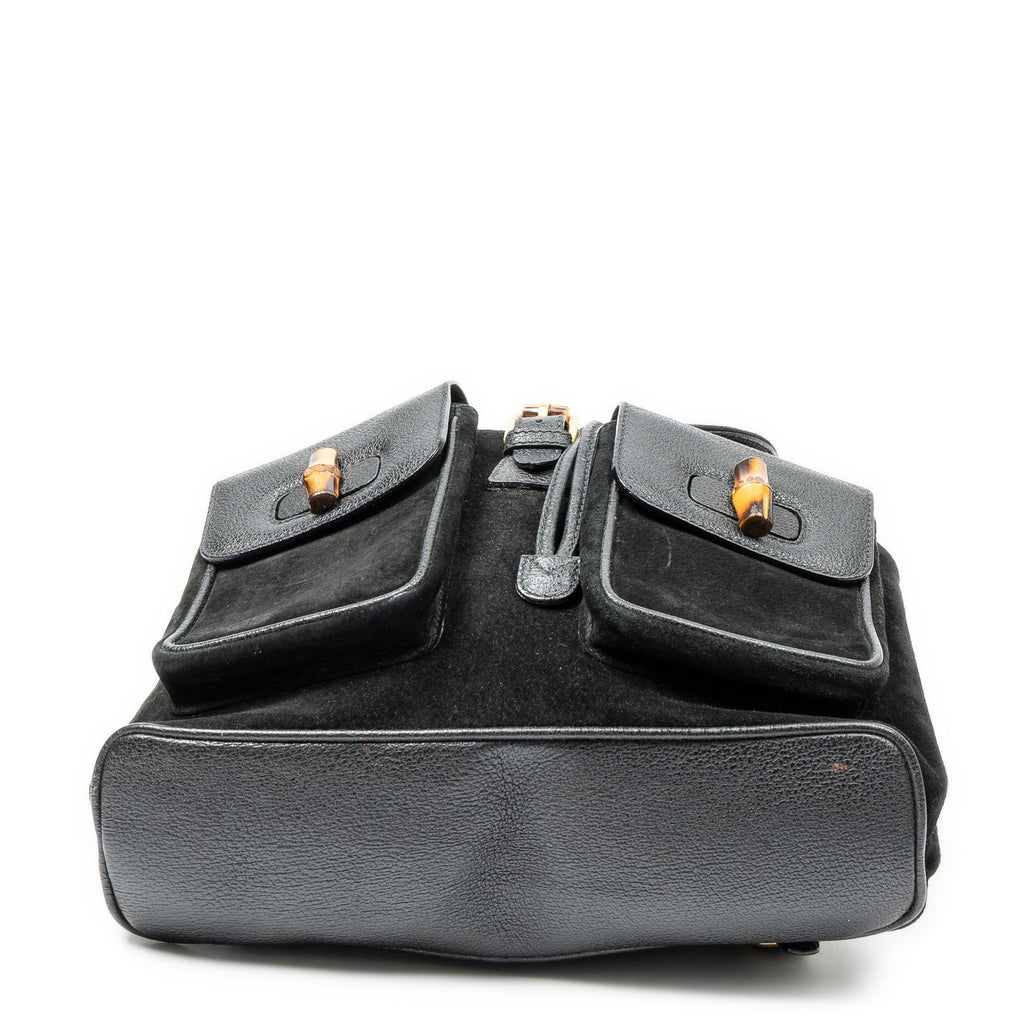 Gucci Large Bamboo Backpack Black Suede Leather — view 6