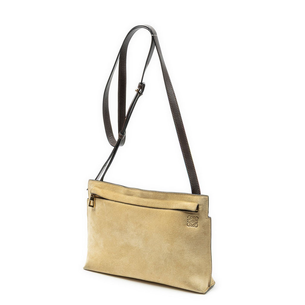 Loewet Pouch Crossbody Beige Dark Brown Suede Leather — view 2