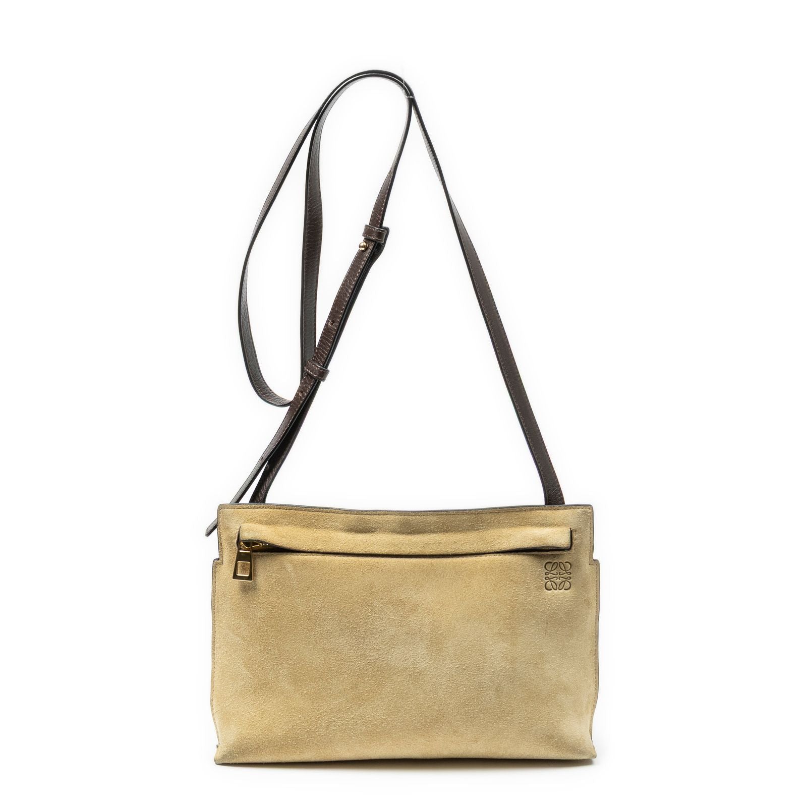 Loewet Pouch Crossbody Beige Dark Brown Suede Leather