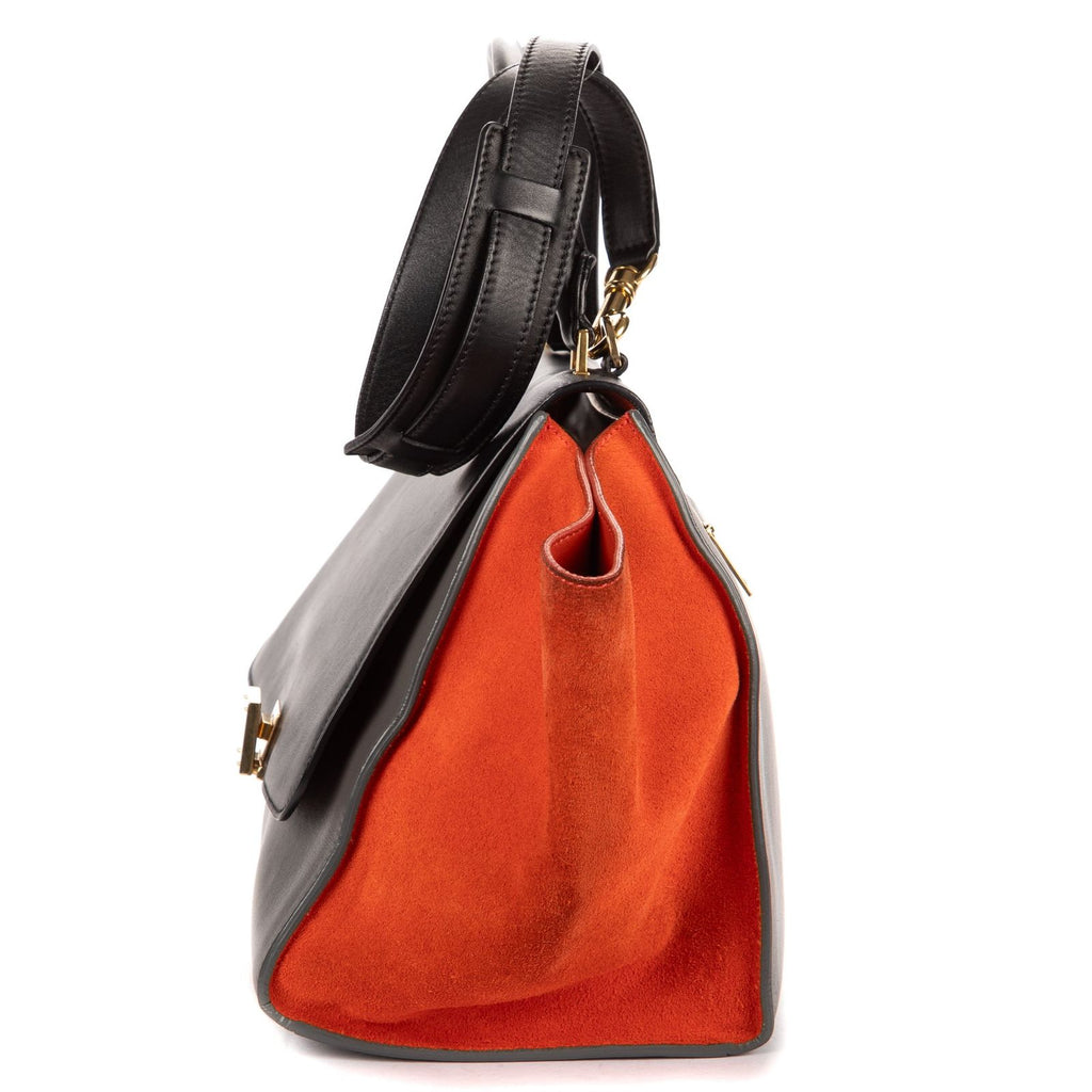 Celine Tricolor Medium Trapeze Orange Black Gray Calfskin Leather Handbag — view 3