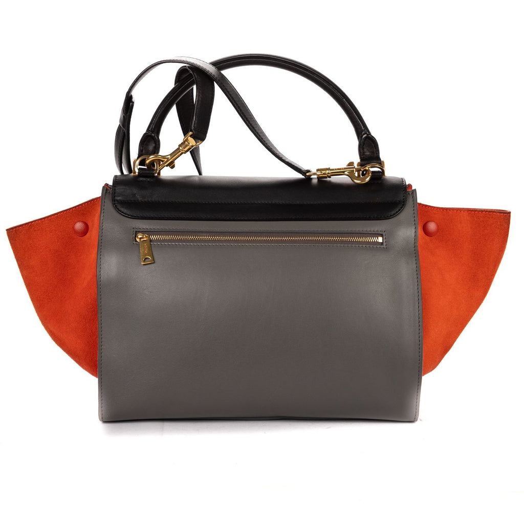 Celine Tricolor Medium Trapeze Orange Black Gray Calfskin Leather Handbag — view 5