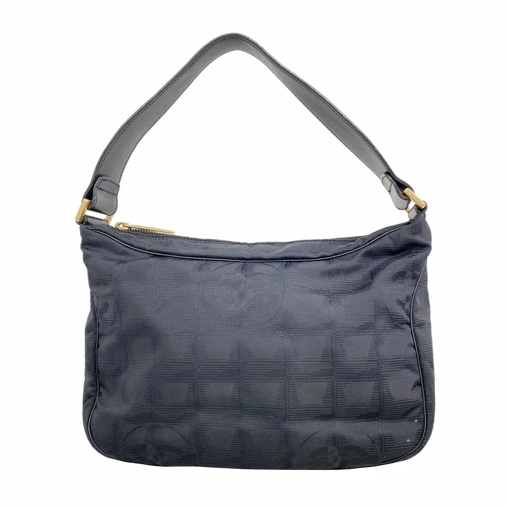 Chanel Shoulder Bag New Travel Nylon Black Gold