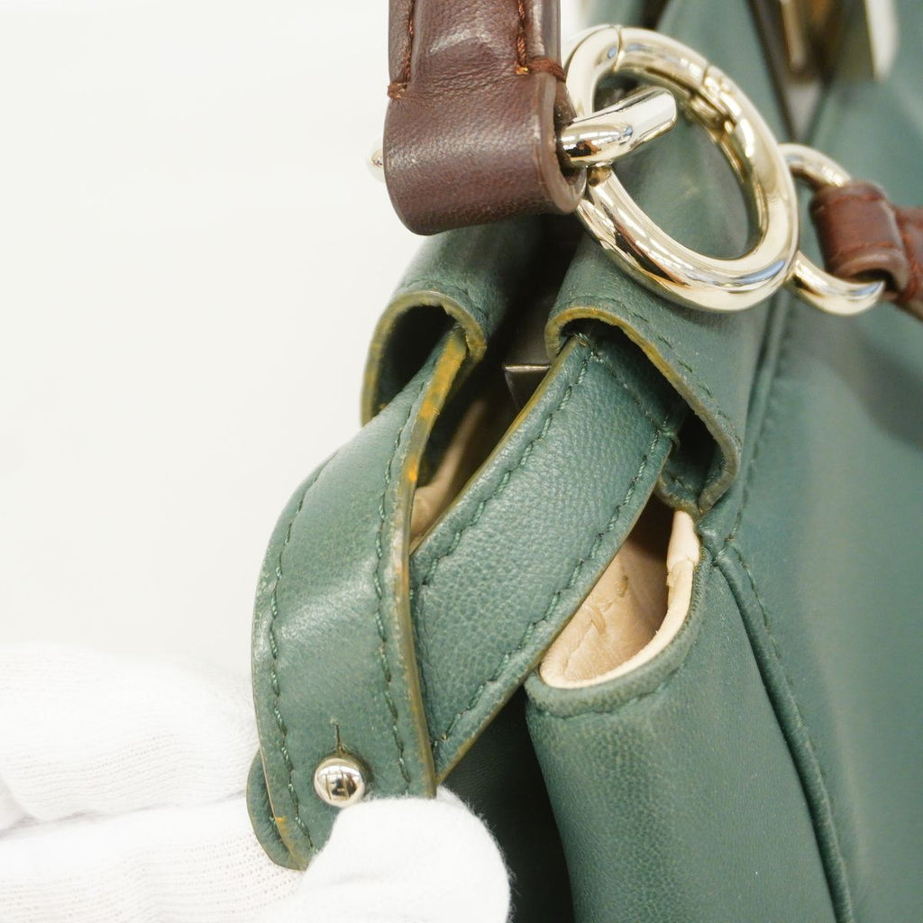 Fendi Handbag Peekaboo Leather Moss Green Silver 2-Way Bag — view 7