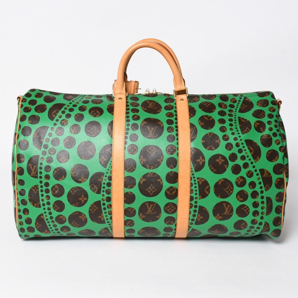 Louis Vuitton Monogram Pumpkin Keepall Bandouliere 55 Green 2-Way Yayoi Kusama