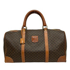 Celine Boston Bag Macadam Pattern Dark Brown No Lock Leather