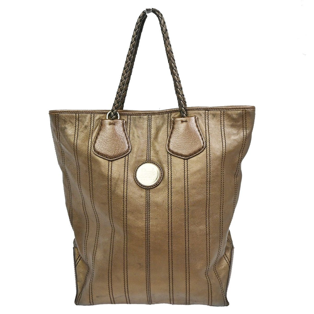 Celine Shoulder Bag Tote Metallic Brown Leather
