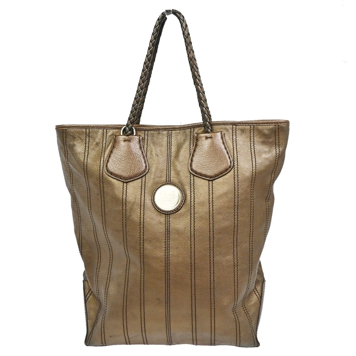Celine Shoulder Bag Tote Metallic Brown Leather