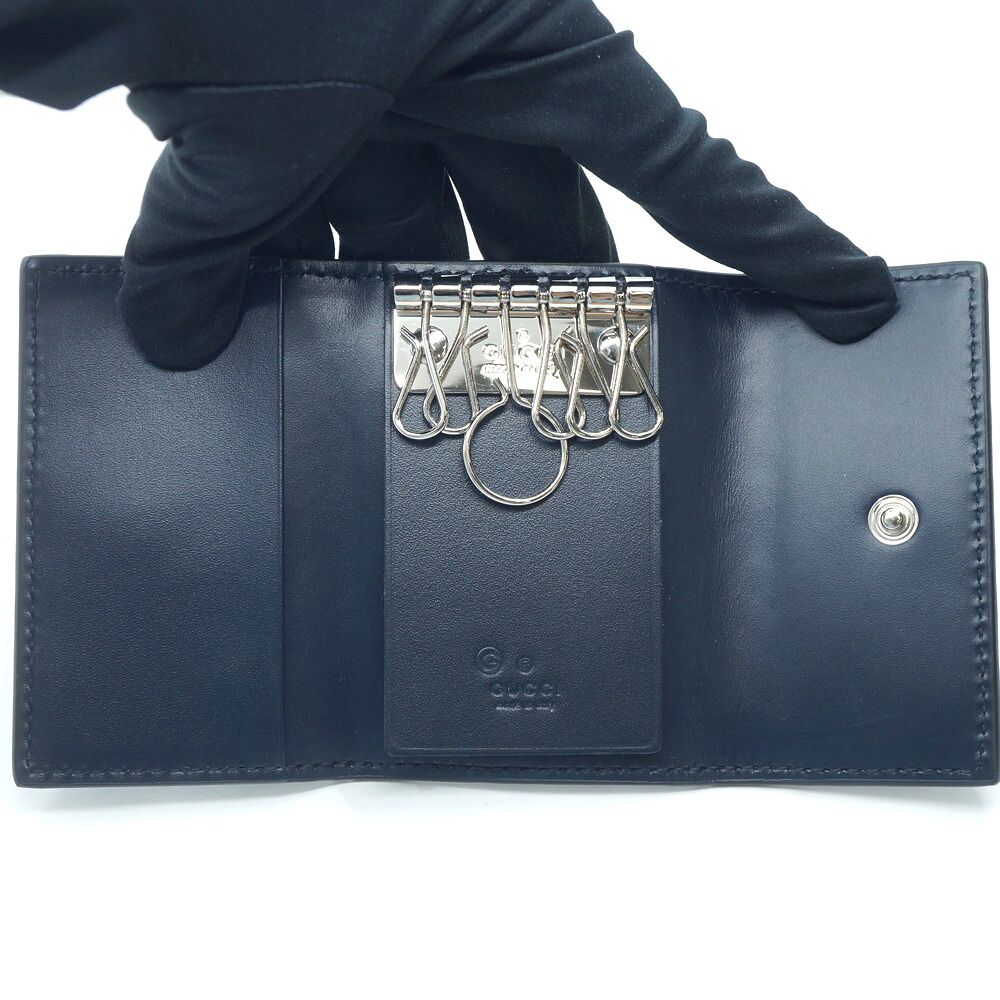 Gucci Key Case Black Silver Leather Key Holder — view 6