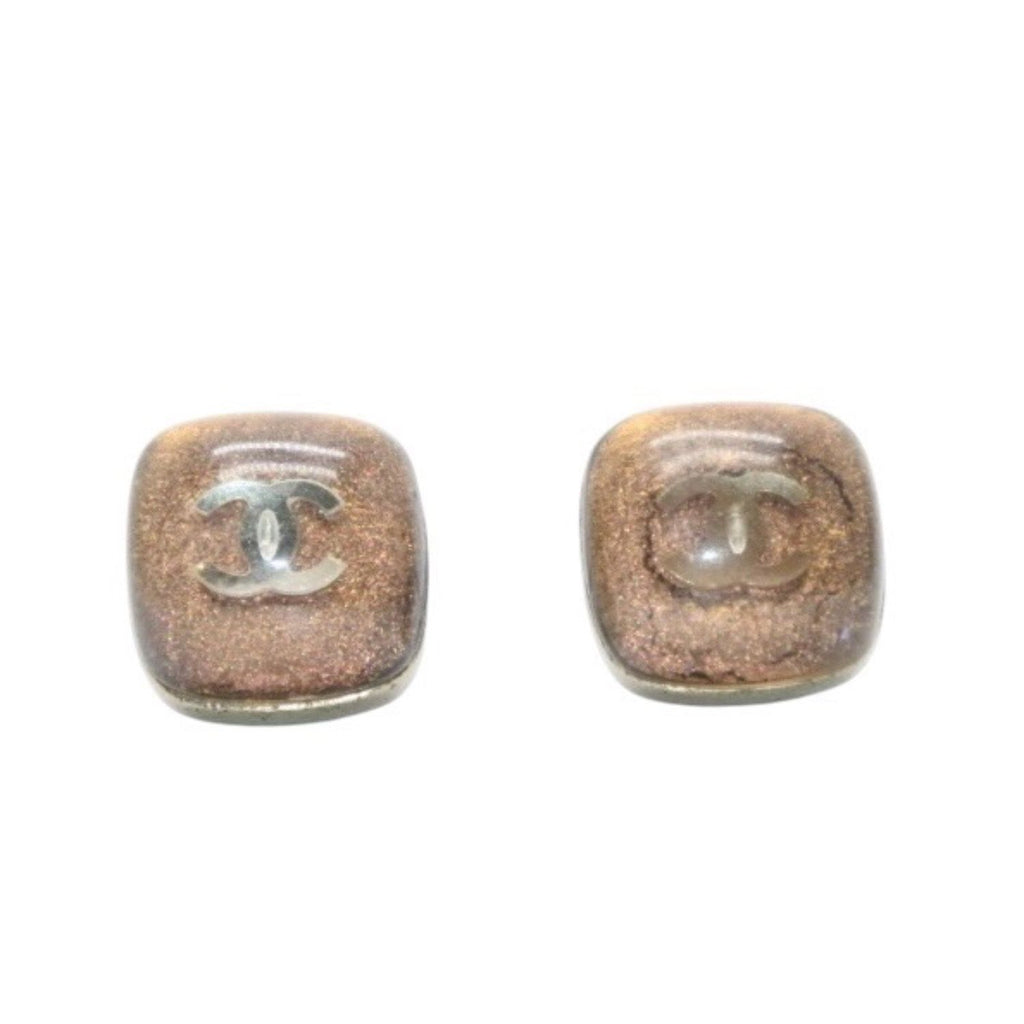 Chanel Earrings CC Logo Button Brown Glitter Silver Mini — view 7