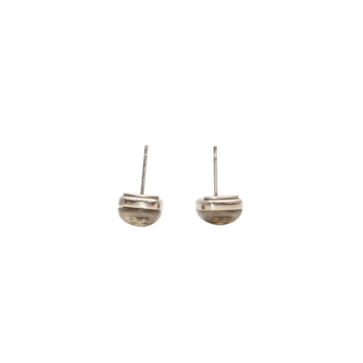 Chanel Earrings CC Logo Button Brown Glitter Silver Mini — view 6