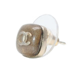 Chanel Earrings CC Logo Button Brown Glitter Silver Mini — view 2