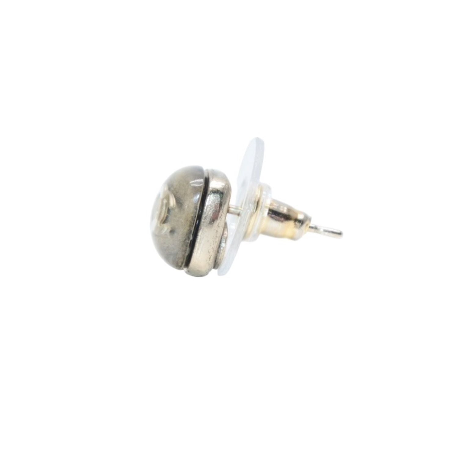 Chanel Earrings CC Logo Button Brown Glitter Silver Mini — view 3