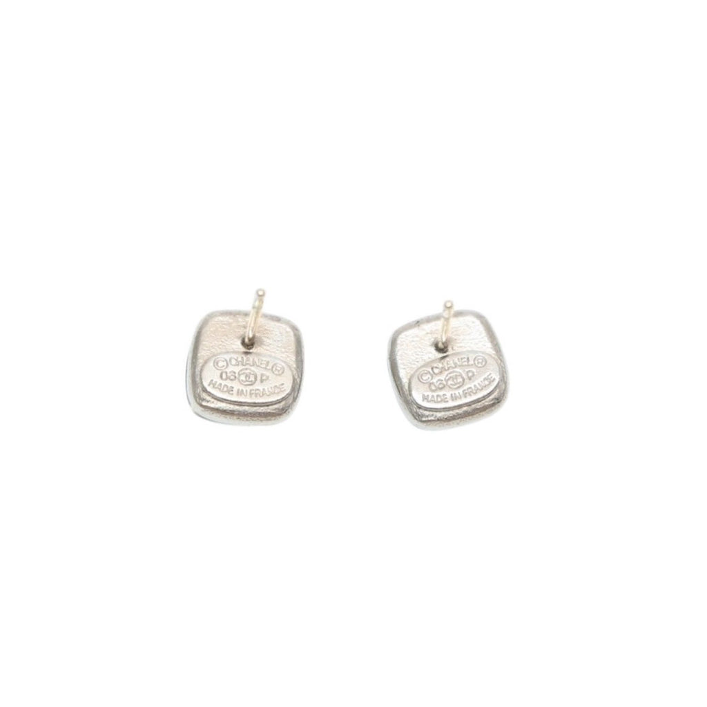 Chanel Earrings CC Logo Button Brown Glitter Silver Mini — view 5