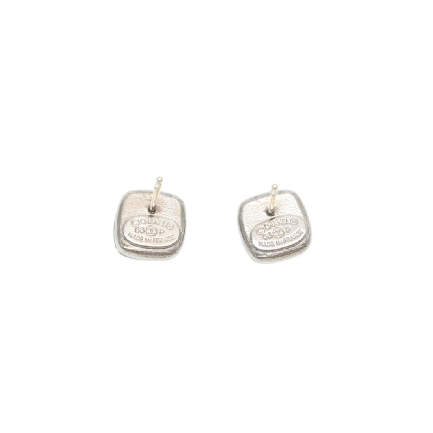 Chanel Earrings CC Logo Button Brown Glitter Silver Mini — view 5