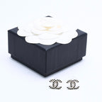 Chanel Earrings CC Logo Black Rhinestone