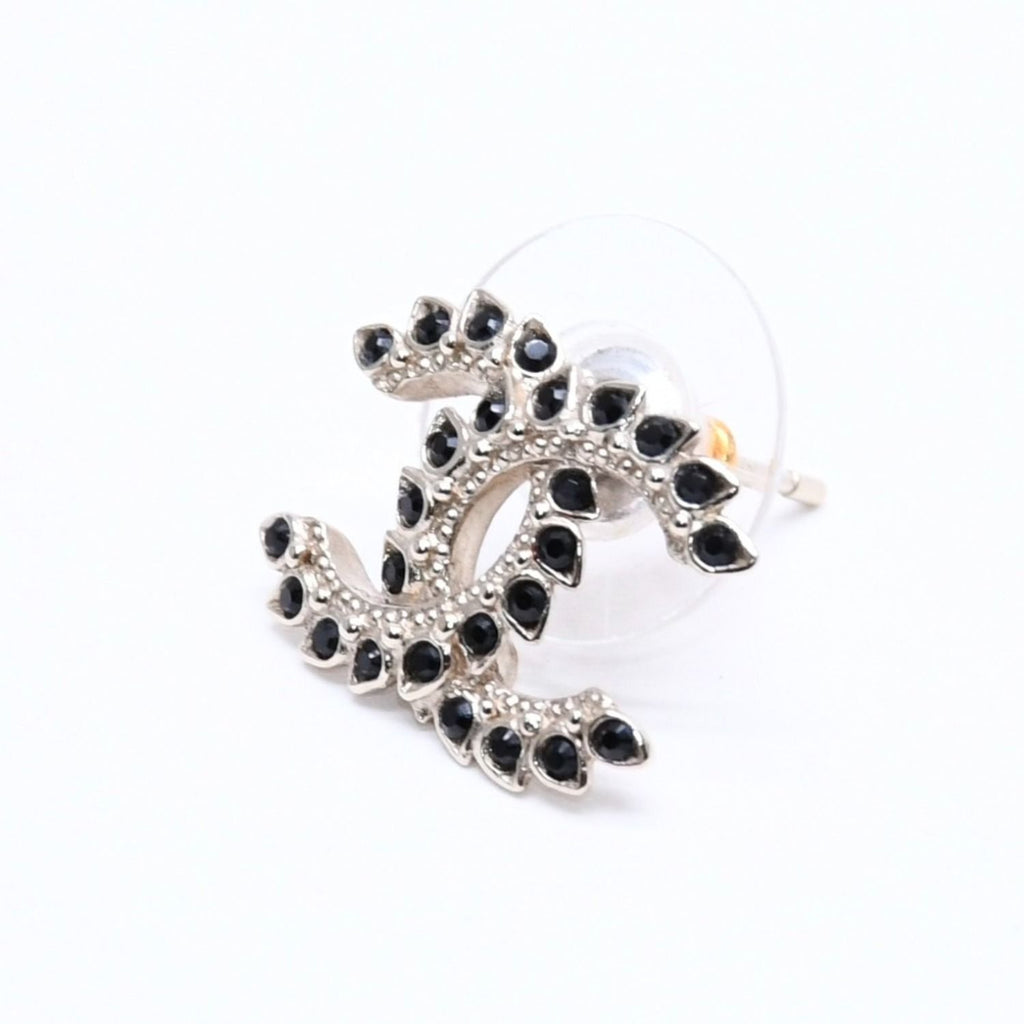 Chanel Earrings CC Logo Black Rhinestone — view 3