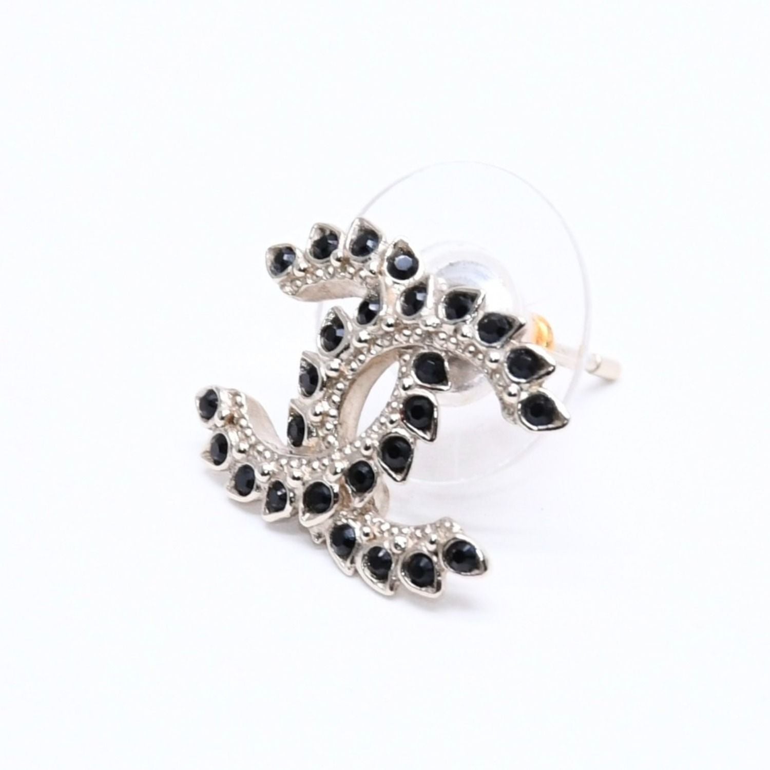 Chanel Earrings CC Logo Black Rhinestone — view 3