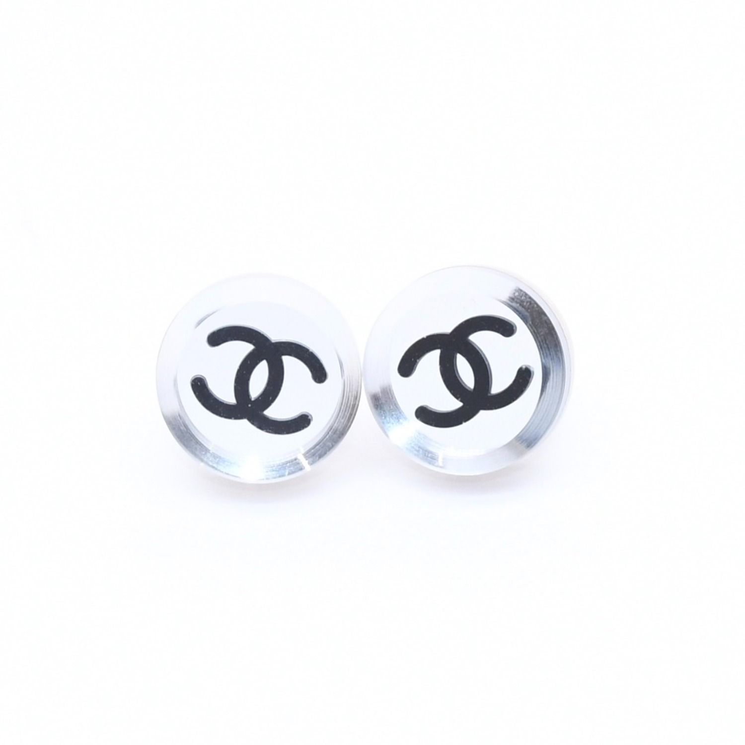 Chanel Button Earrings Silver CC Logo Mirror 08V — view 2