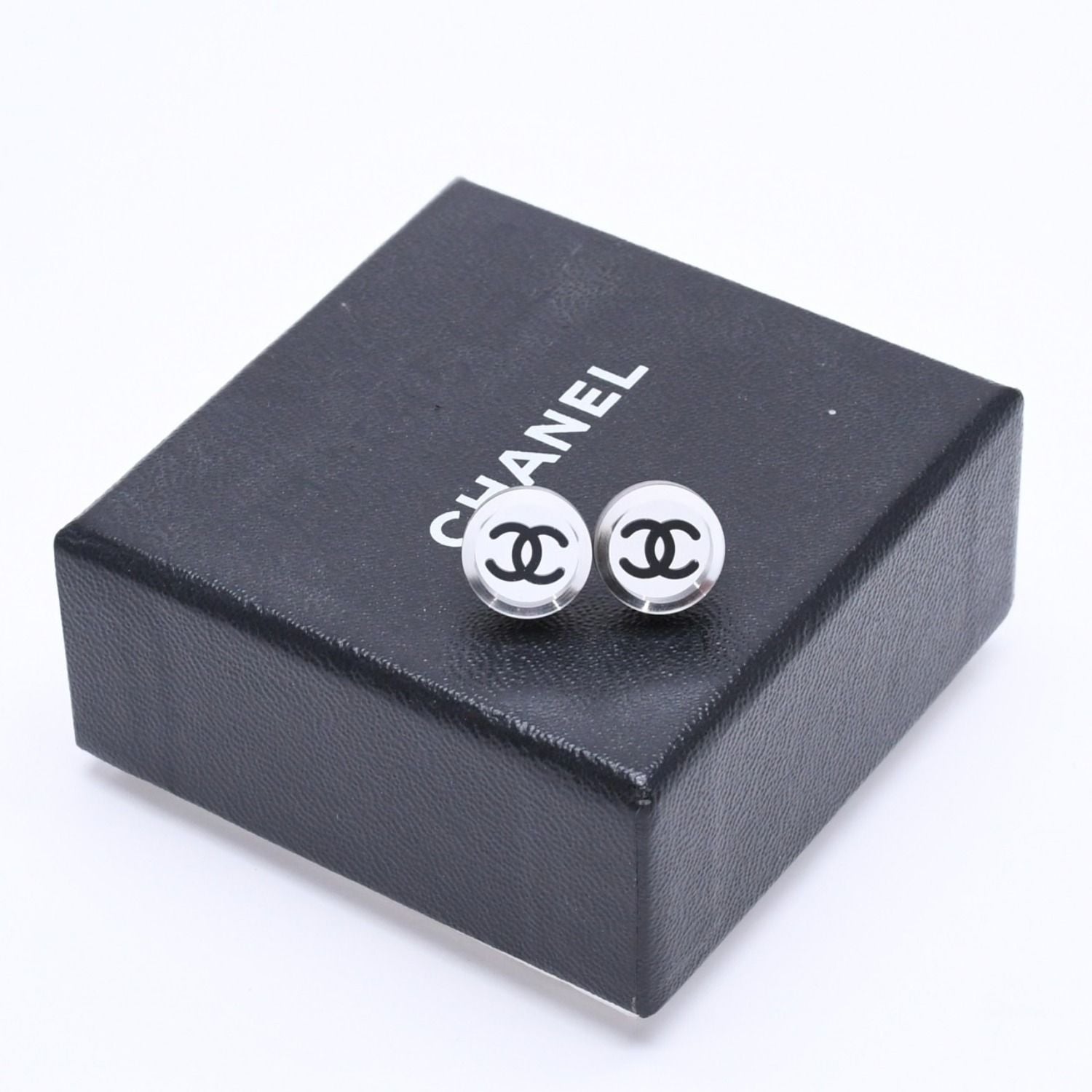 Chanel Button Earrings Silver CC Logo Mirror 08V