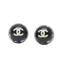 Chanel Earrings CC Logo Button &camellia Black 06c CC&camellia Silver
