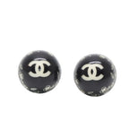 Chanel Earrings CC Logo Button &camellia Black 06c CC&camellia Silver