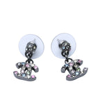 Chanel Earrings Multi Rhinestone Drop CC Logo Silver 05 One Side Dangling CC