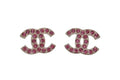Chanel CC Logo Earrings 06 Rhinestone Metal Gold Plated Pink Clear