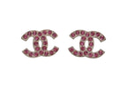 Chanel CC Logo Earrings 06 Rhinestone Metal Gold Plated Pink Clear