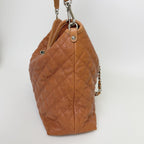 Chanel CC Logo Quilted 2-Way Chain Shoulder Bag Caviar Leather Camel Brown Seal — view 5