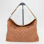 Chanel CC Logo Quilted 2-Way Chain Shoulder Bag Caviar Leather Camel Brown Seal — view 2