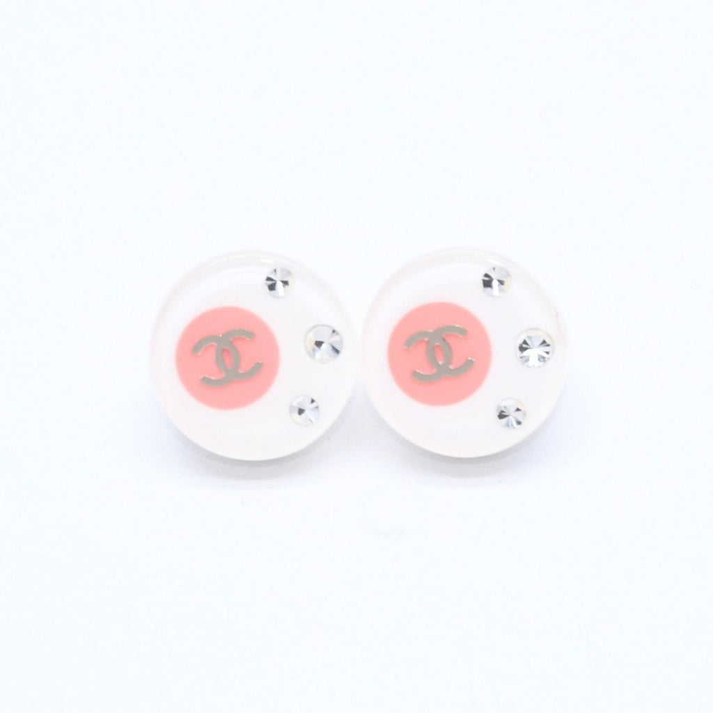 Chanel Earrings CC Logo Rhinestone 8 White Clear Gold