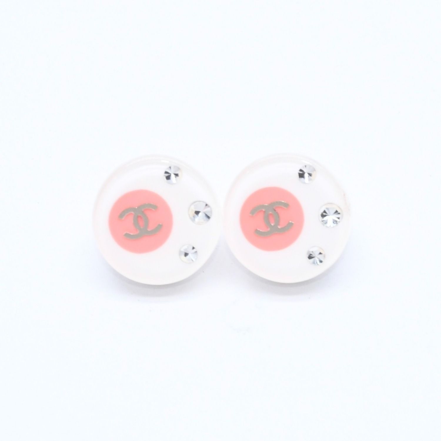 Chanel Earrings CC Logo Rhinestone 8 White Clear Gold
