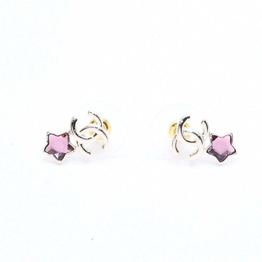 Chanel Earrings CC Logo Star Color Stone Light Gold
