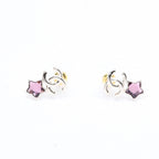 Chanel Earrings CC Logo Star Color Stone Light Gold