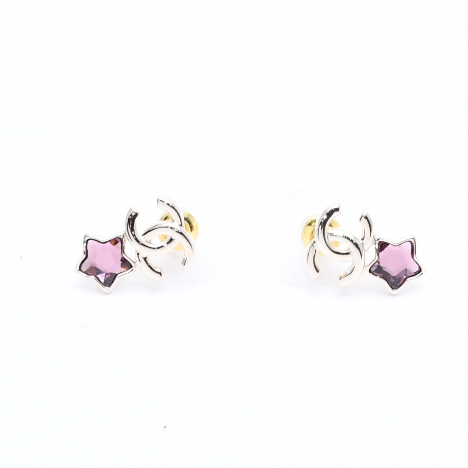 Chanel Earrings CC Logo Star Color Stone Light Gold
