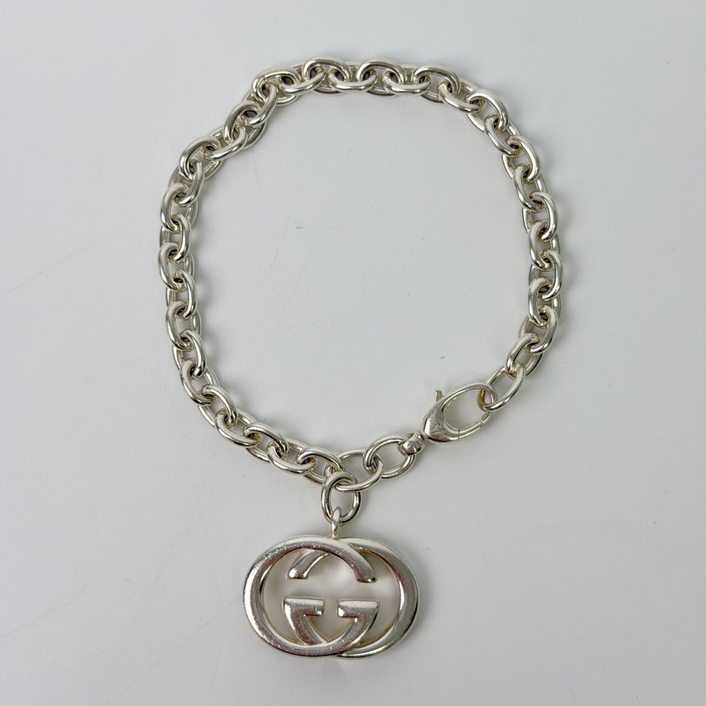 Gucci Interlocking Charm Chain Bracelet 925 Sterling Silver Vintage