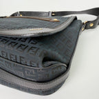 Fendi FF Zucca Front Zip Messenger Shoulder Bag Canvas Leather Black Gold — view 7
