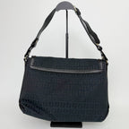 Fendi FF Zucca Front Zip Messenger Shoulder Bag Canvas Leather Black Gold — view 2