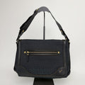 Fendi FF Zucca Front Zip Messenger Shoulder Bag Canvas Leather Black Gold