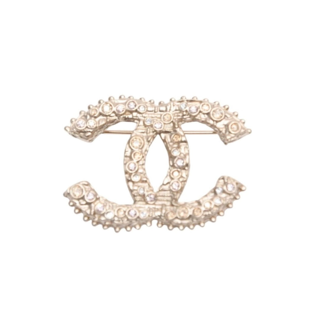 Chanel Costume Line CC Logo Brooch Gold Rhinestone — view 2
