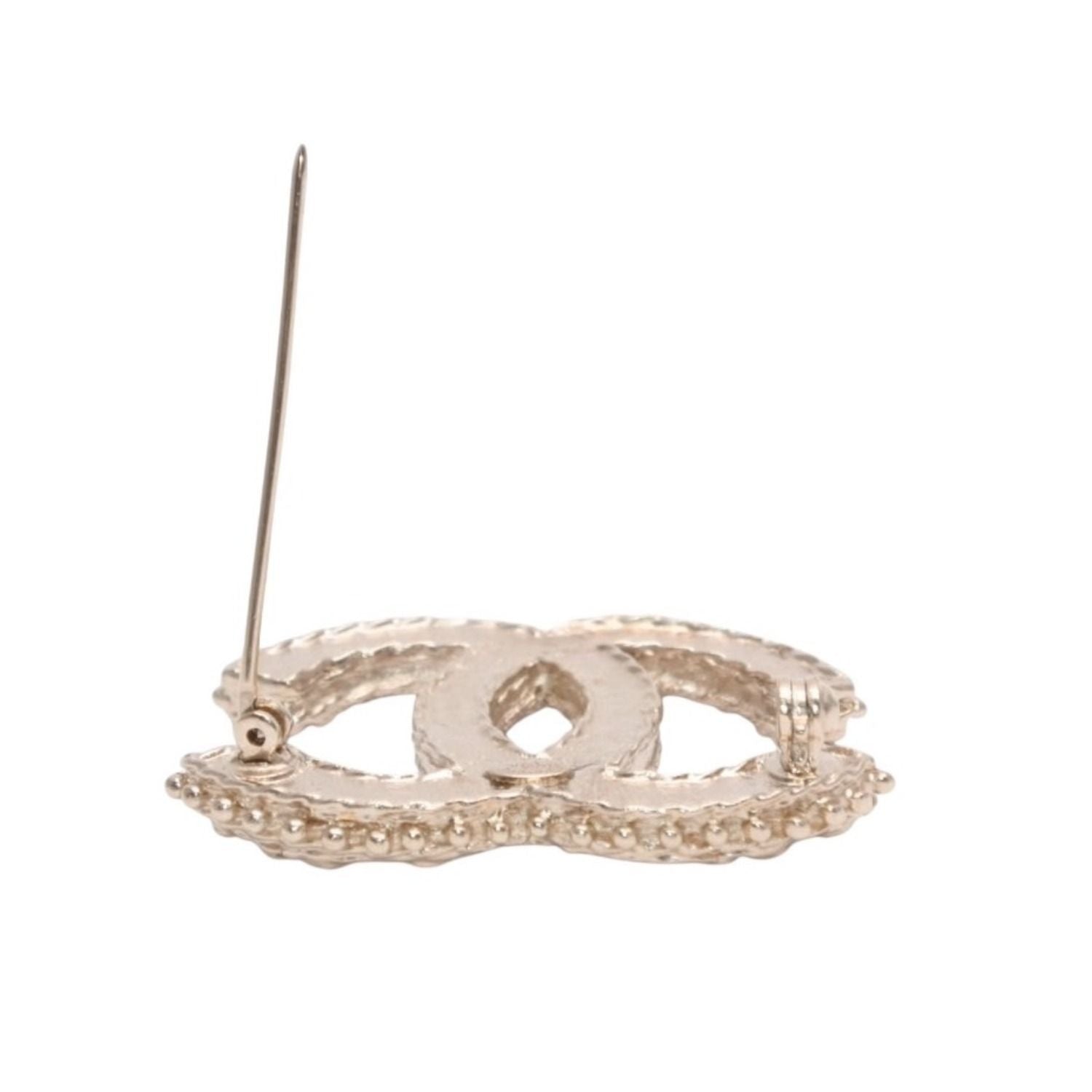 Chanel Costume Line CC Logo Brooch Gold Rhinestone — view 6