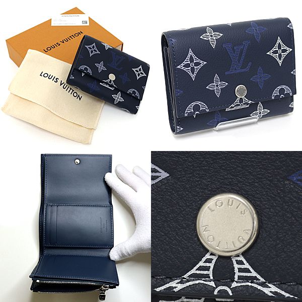 Louis Vuitton Victor Wallet Trifold Monogram Shadow Navy Blue — view 6