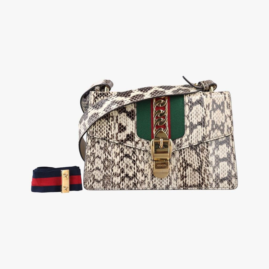 Gucci Sylvie Beige Multi Snakeskin Shoulder Bag