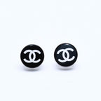 Chanel Earrings CC Logo Button Black 05