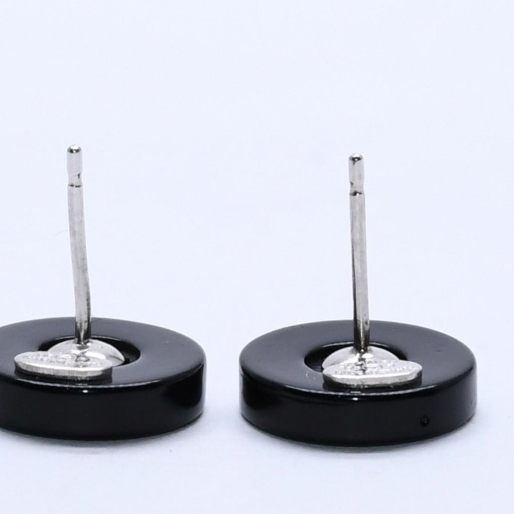 Chanel Earrings CC Logo Button Black 05 — view 7