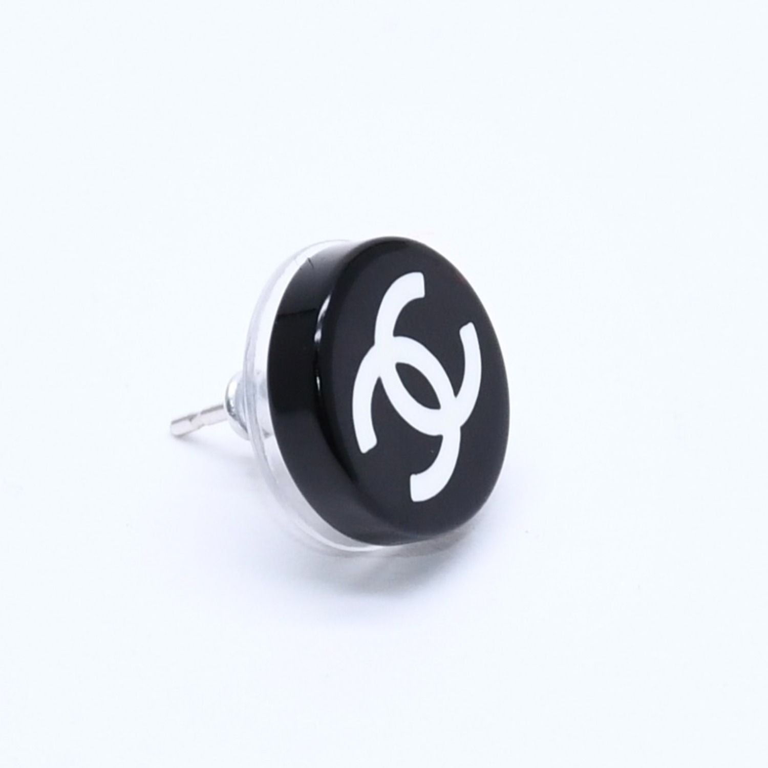 Chanel Earrings CC Logo Button Black 05 — view 3