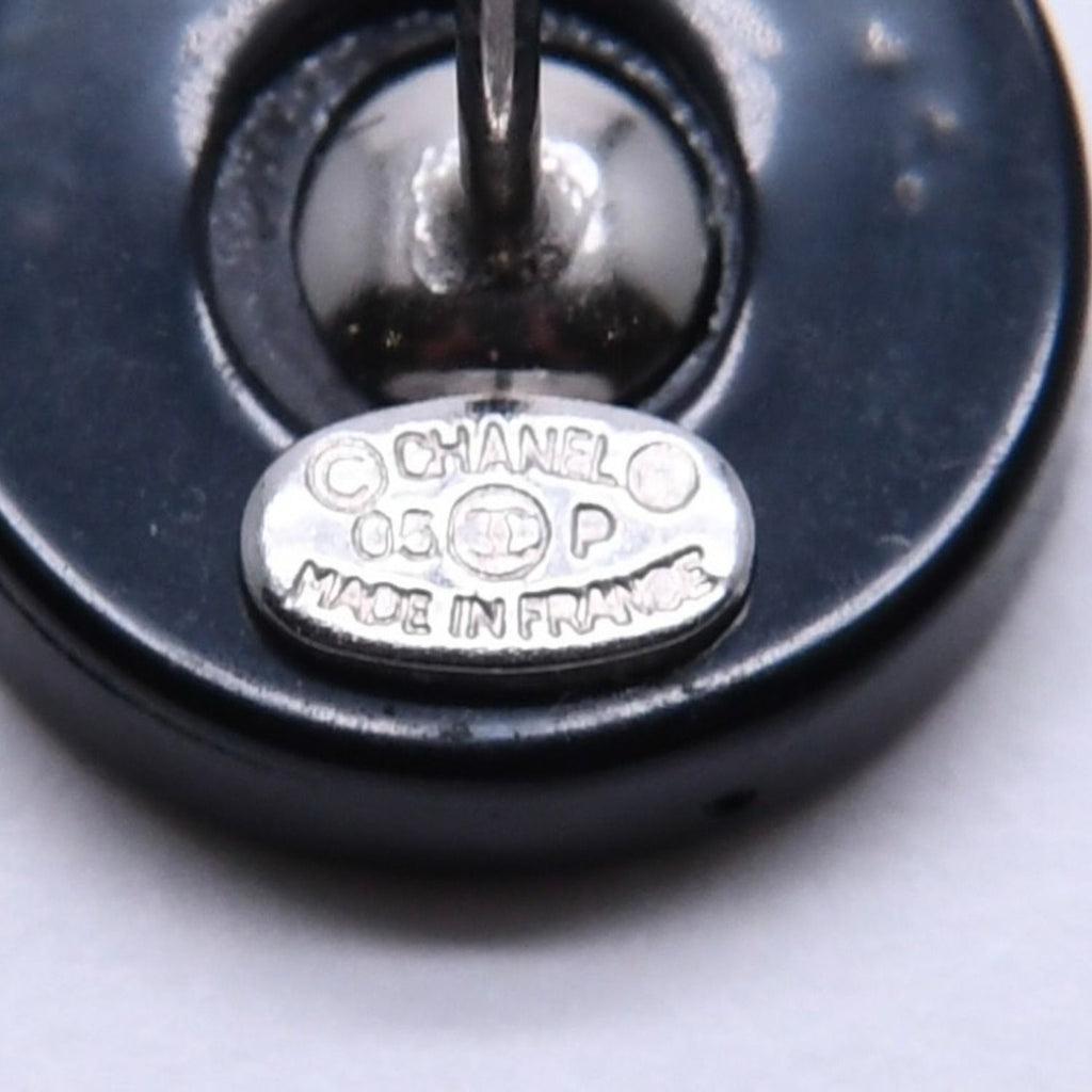 Chanel Earrings CC Logo Button Black 05 — view 8