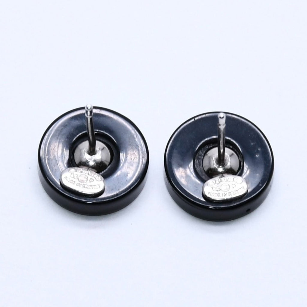 Chanel Earrings CC Logo Button Black 05 — view 6